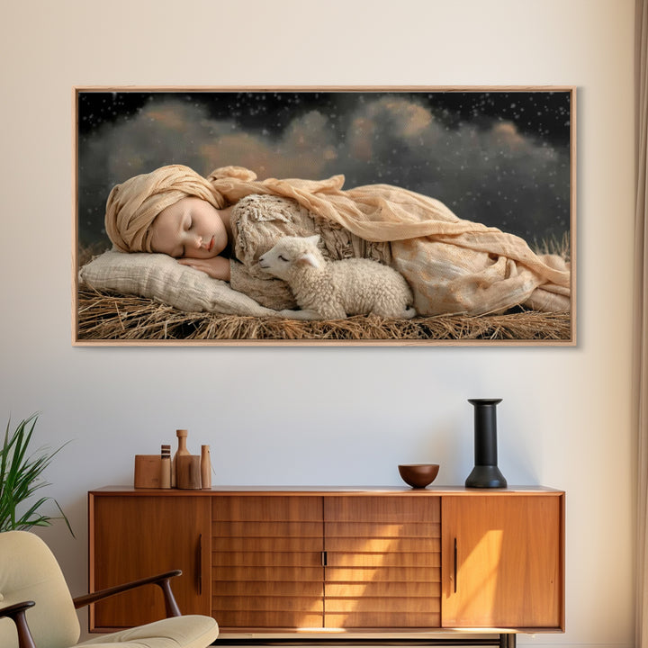 Gentle Nativity, Framed Canvas Print, Christian Art Canvas, Christian Christmas Art, Christmas Art, Christian Wall Art, Jesus Painting
