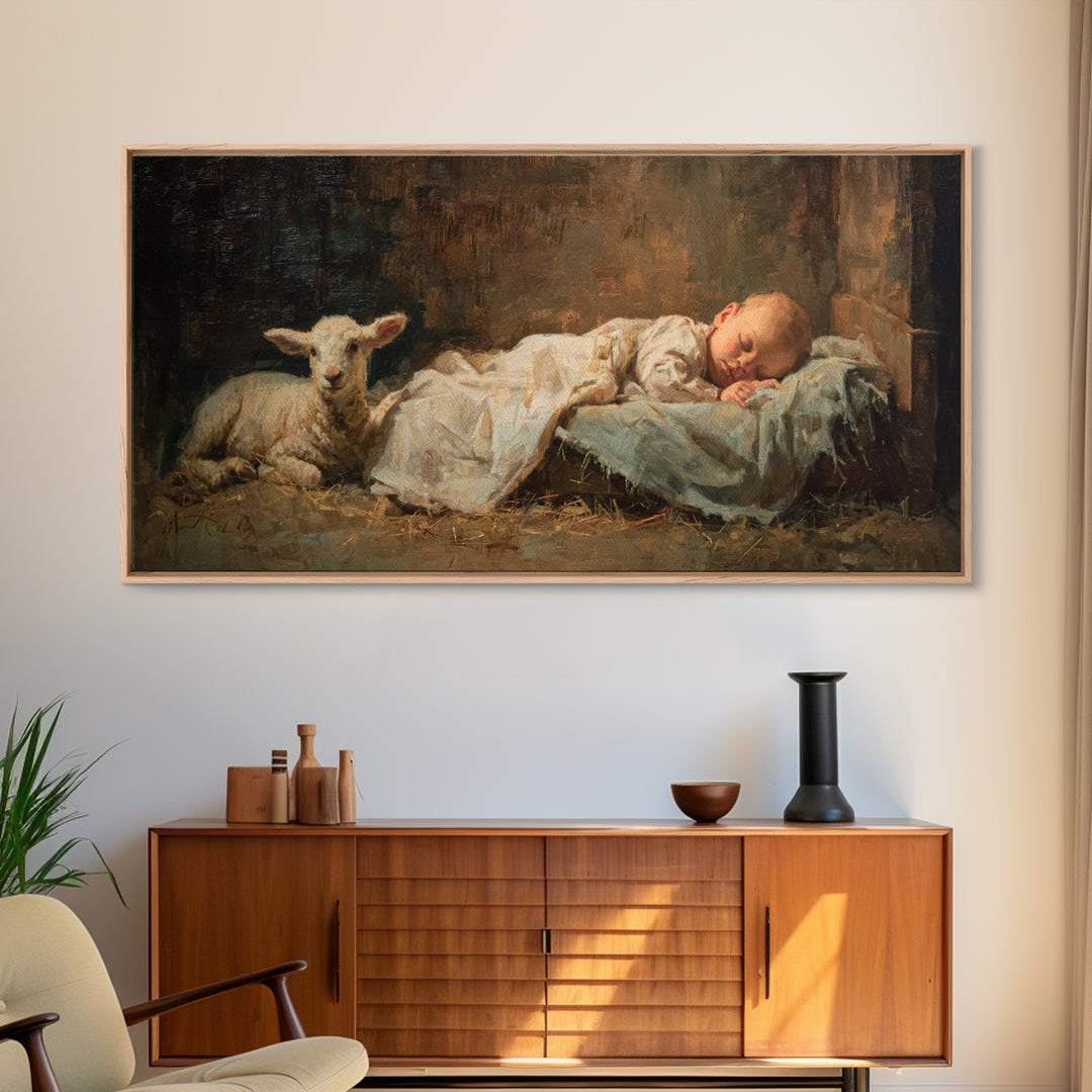 Sacred Slumber | Framed Canvas Print | Christian Wall Art | Jesus Painting | Christian Christmas Art | Christian Art Canvas | Christmas Art