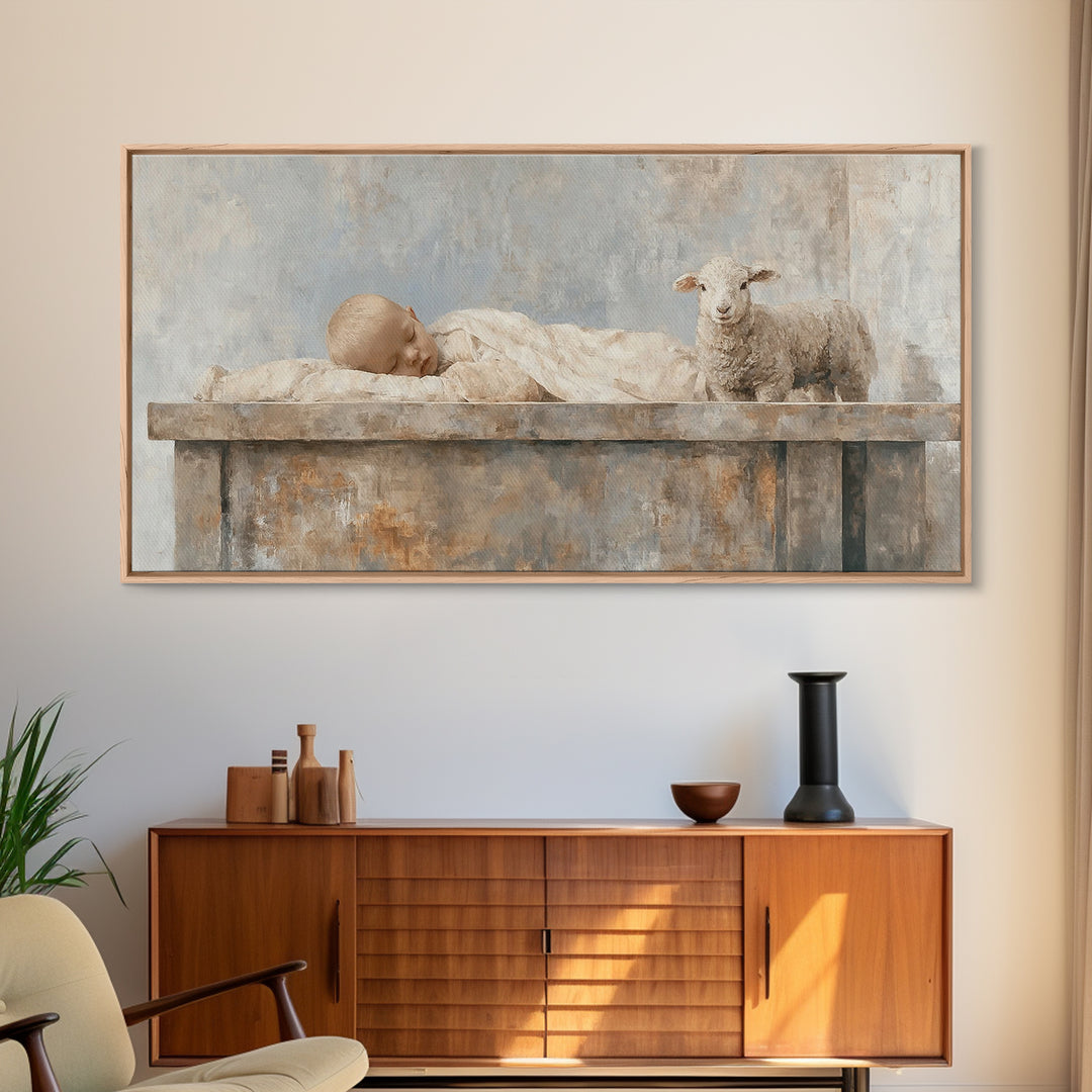 Manger Peace Dawn – Framed Canvas Print – Christian Wall Art – Christian Art Canvas – Jesus Christmas Art – Christmas Art Prints