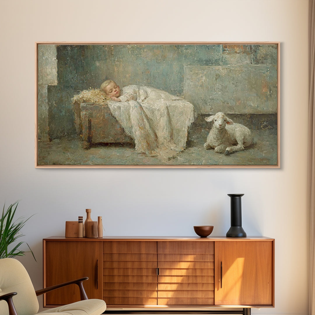 Silent Holy Rest – Framed Canvas Print – Christian Art Canvas – Christmas Wall Art – Jesus Painting – Christian Christmas Decor