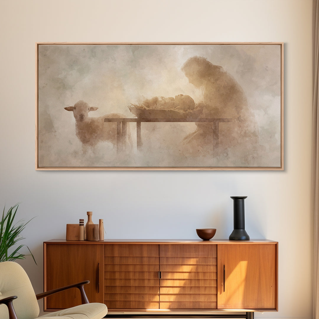 Bethlehem Soft Glow – Framed Canvas Print – Christian Wall Art – Christmas Art Prints – Jesus Christmas Art – Christian Art Gift