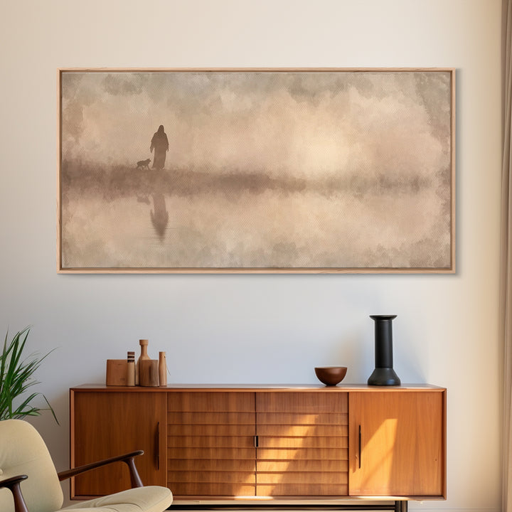 Shepherd River Walk – Framed Canvas Print – Jesus Painting – Christian Wall Art – Christian Art Canvas – Christian Decor