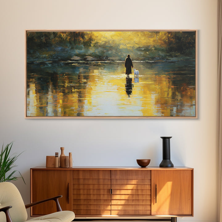 Golden Shepherd Path – Framed Canvas Print – Christian Wall Art – Jesus Painting – Christian Art Canvas – Christian Christmas Art