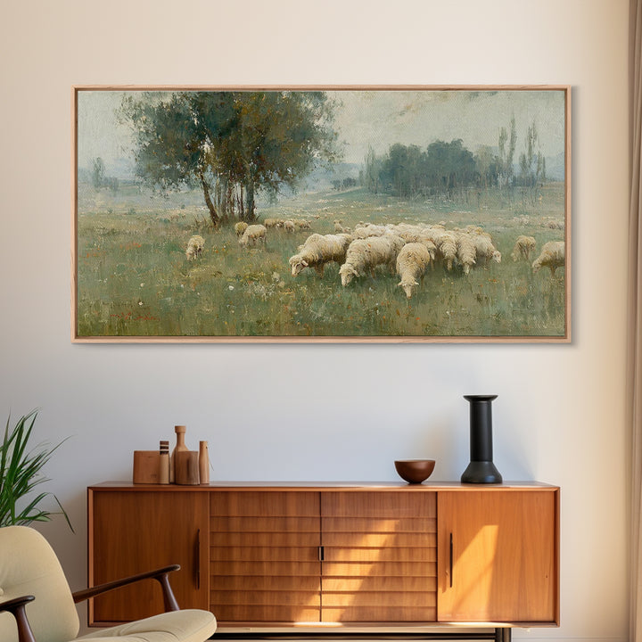 Radiant Meadow Flock, Framed Canvas Print, Christian Art, Christian Wall Art, Christian Art Canvas, Christian Paintings, Christmas Art, Chr