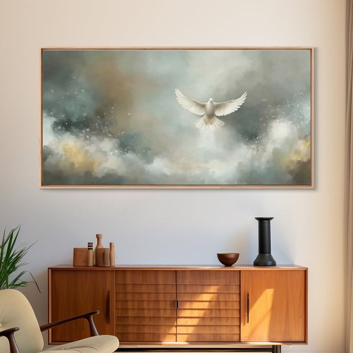 Cloudborne Peace – Framed Canvas Print – Christian Art Print – Blue Christian Art – Christian Decor For Home – Christmas Art