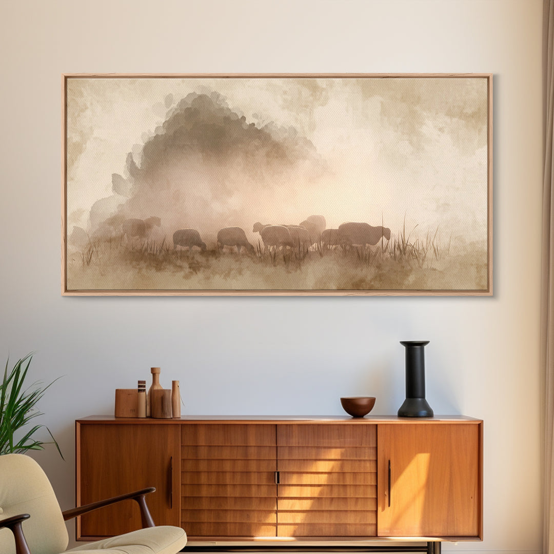 Sunlit Shepherd Fields – Framed Canvas Print – Christian Art – Christian Wall Art – Jesus Painting – Christian Christmas Art – Christian Ar
