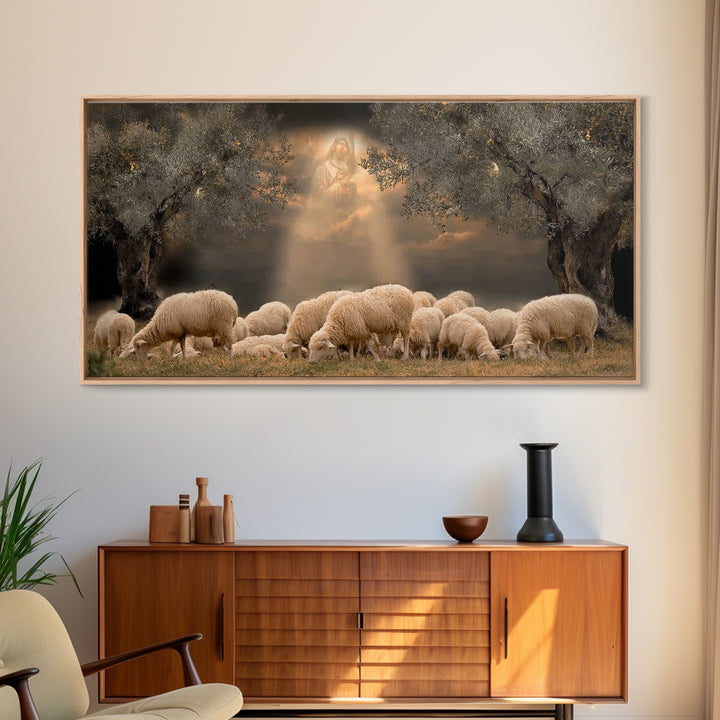 Heavenly Pasture Vision, Framed Canvas Print, Christian Christmas Art, Christian Wall Art, Jesus Painting, Christian Art Canvas, Christmas