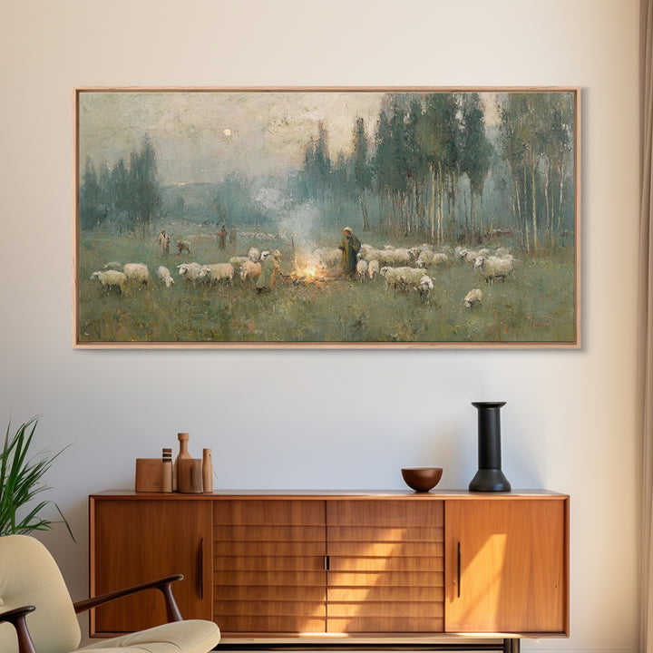 Dawn Of The Shepherds – Framed Canvas Print – Christian Christmas Art – Christian Wall Art – Jesus Painting – Christian Art Canvas – Christ
