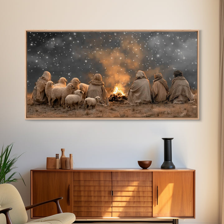 Night Watch Glory, Framed Canvas Print, Christian Wall Art, Christmas Art, Jesus Painting, Christian Art Canvas, Christian Christmas Art, C