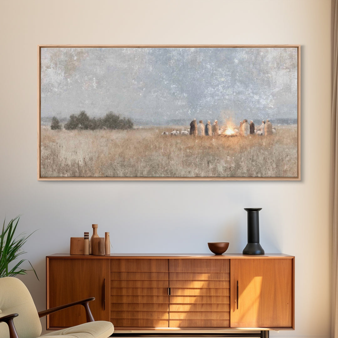 Fireside Revelation – Framed Canvas Print – Christian Art Canvas – Christian Wall Art – Jesus Painting – Christmas Art – Christian Christma