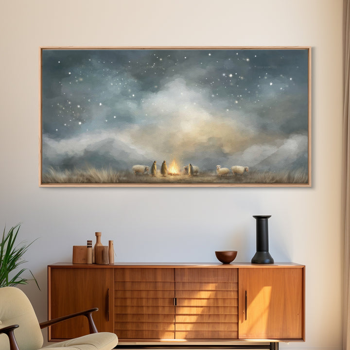 Shepherds Under Heaven, Framed Canvas Print, Christian Art Canvas, Christian Wall Art, Jesus Painting, Christmas Art, Christian Christmas A