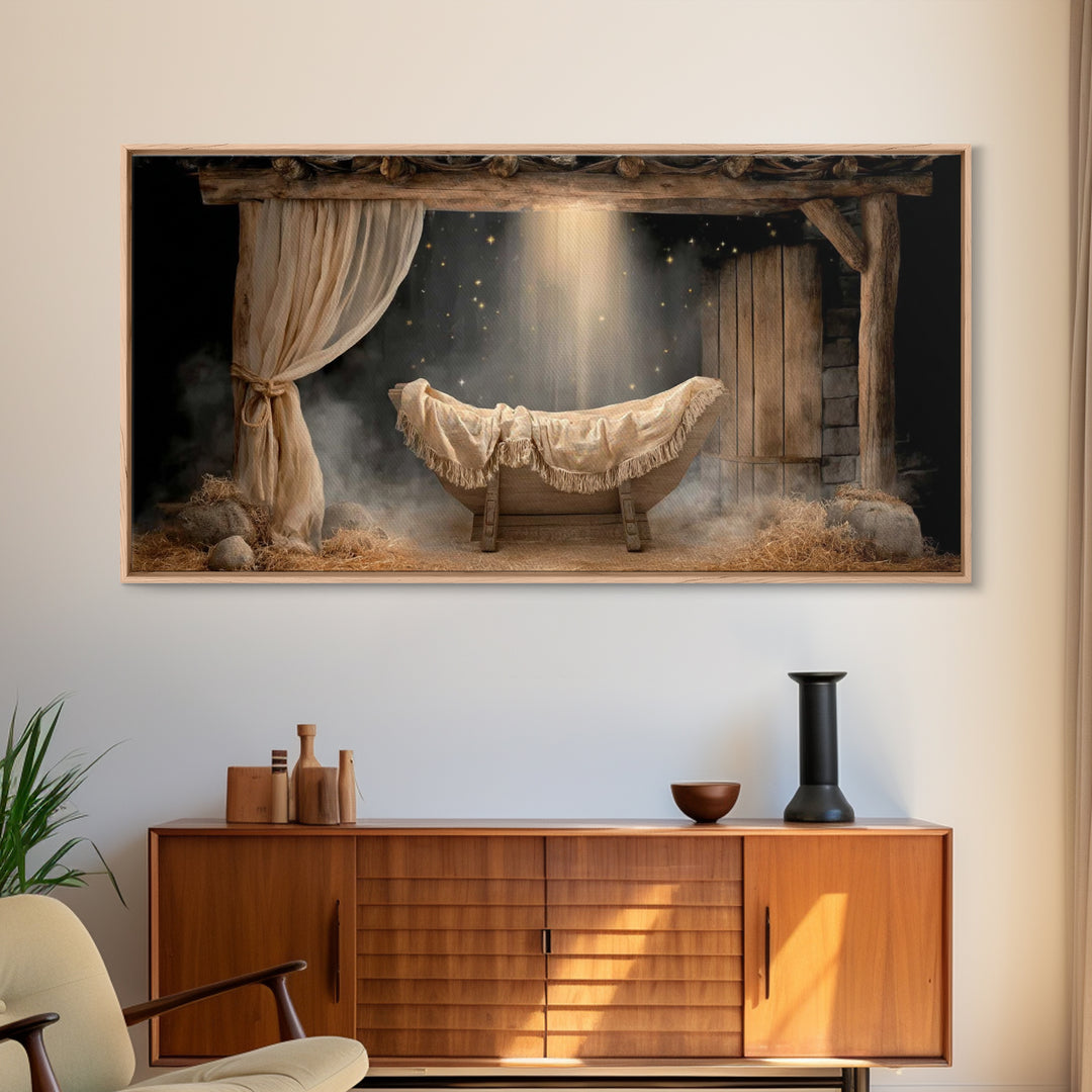 Holy Night Cradle | Framed Canvas Print | Christian Art Prints | Christmas Canvas Wall Art | Framed Christmas Art | Christian Decoration
