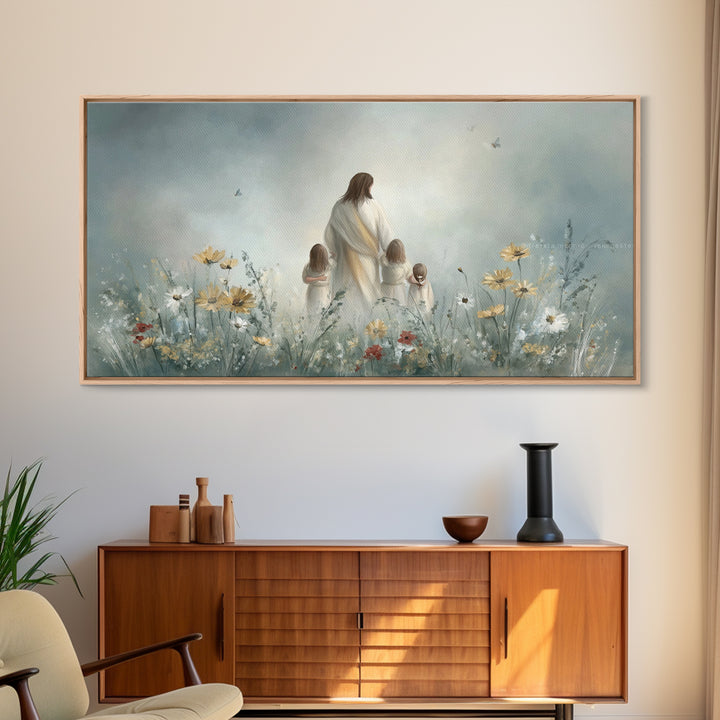 Heavenly Meadow, Framed Canvas Print, Christian Wall Art, Jesus Painting, Christian Art Canvas, Large Christian Painting, Christian Christm