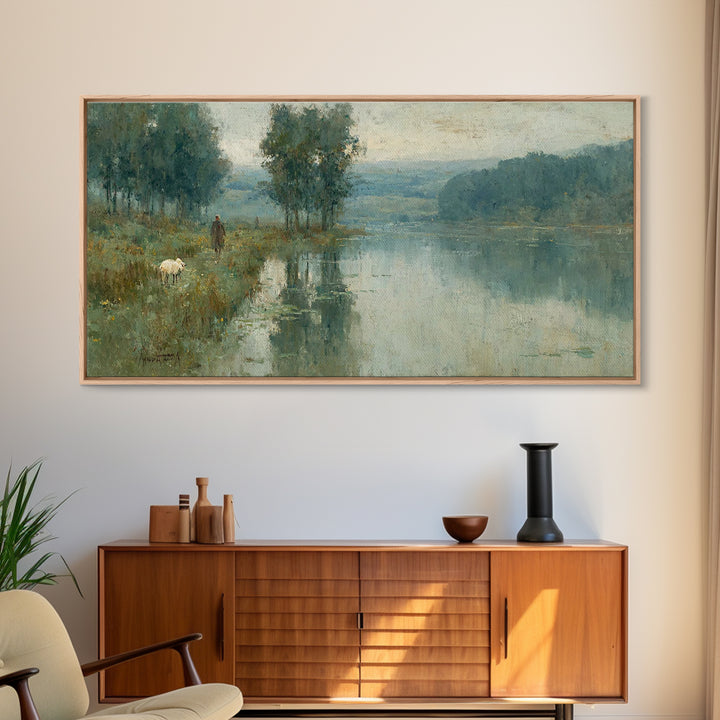 Quiet Pasture Light - Framed Canvas Print - Christian Wall Art - Christian Art Canvas - Jesus Painting - Christian Christmas Art
