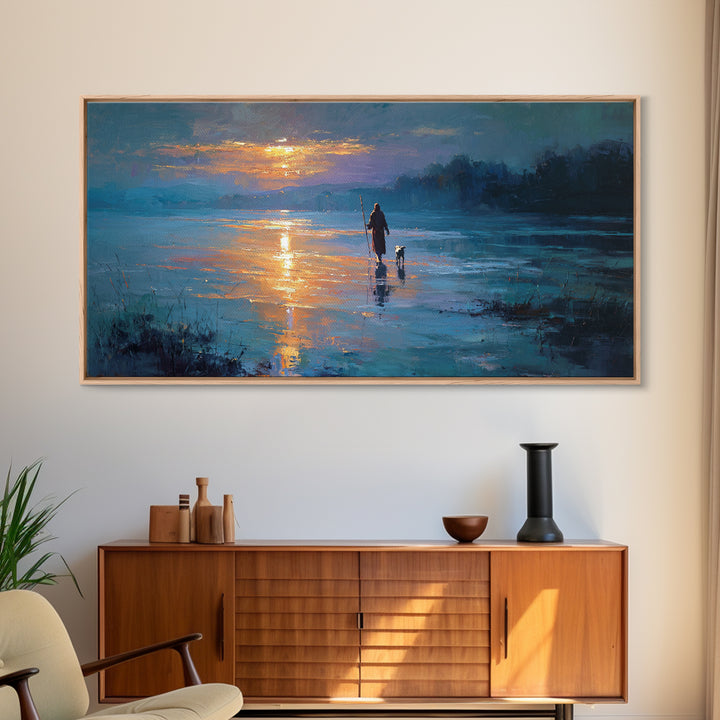Evening Shepherd Walk - Framed Canvas Print - Christian Wall Art - Jesus Painting - Christian Christmas Art - Christian Art Canvas