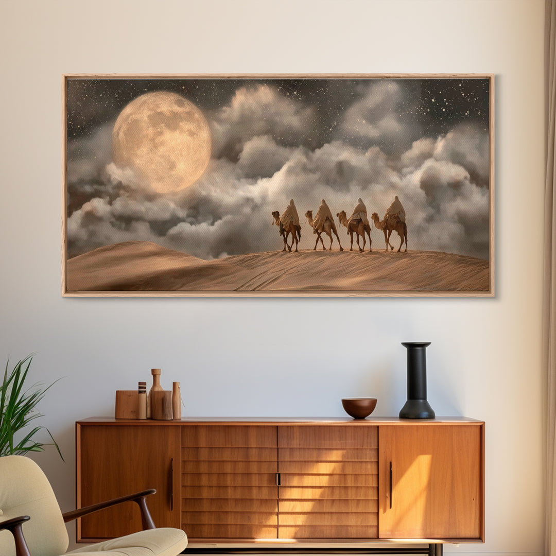 Desert Moon Journey, Framed Canvas Print, Christian Art Canvas, Christian Art Print, Christian Wall Art, Christian Christmas Art, Jesus Pai