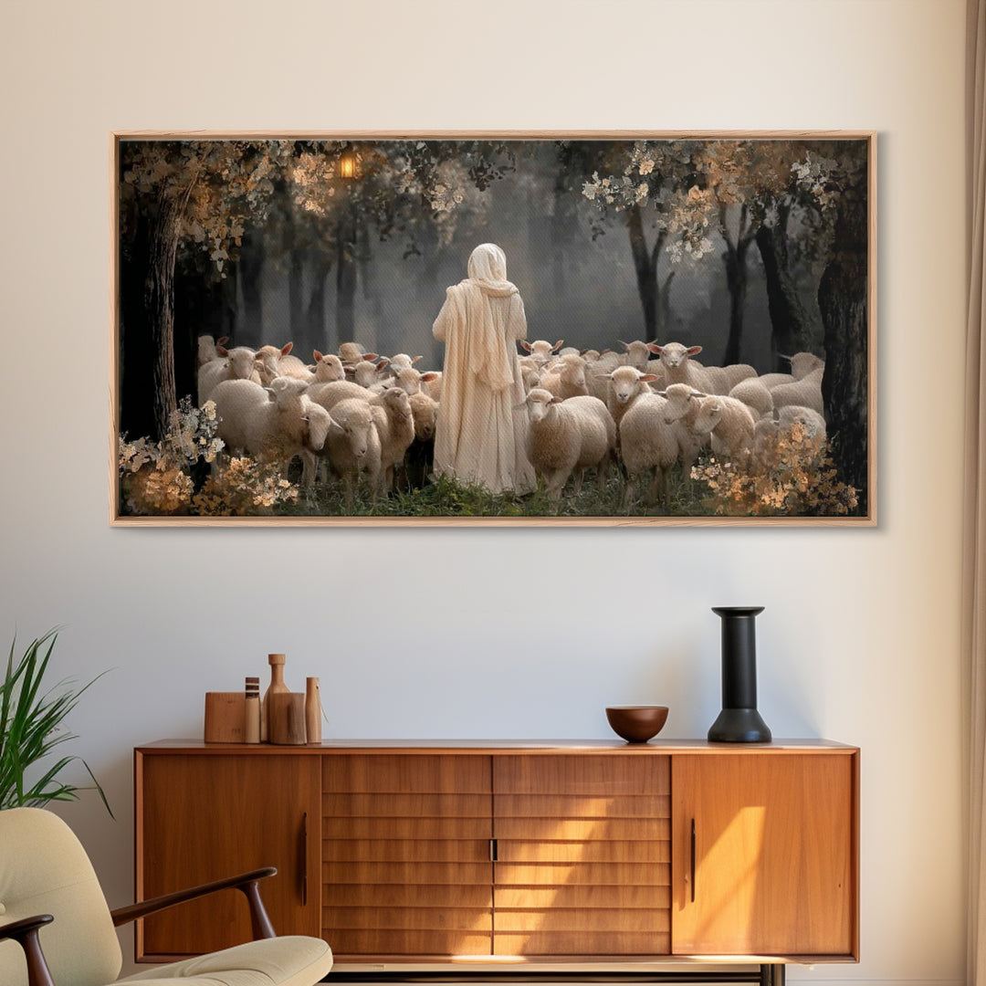 Shepherd’s Care | Framed Canvas Print | Christian Wall Art | Christmas Art | Christian Art Canvas | Jesus Painting | Christian Art Print