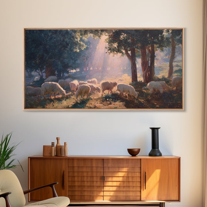 Pastoral Peace – Framed Canvas Print – Christian Art Print – Christmas Art – Christian Wall Art – Jesus Painting – Christian Art Canvas
