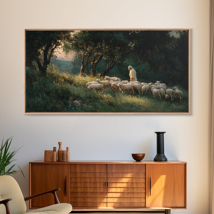 Shepherds Of Light - Framed Canvas Print - Christian Wall Art - Jesus Painting - Pastoral Scenery - Christian Christmas Art
