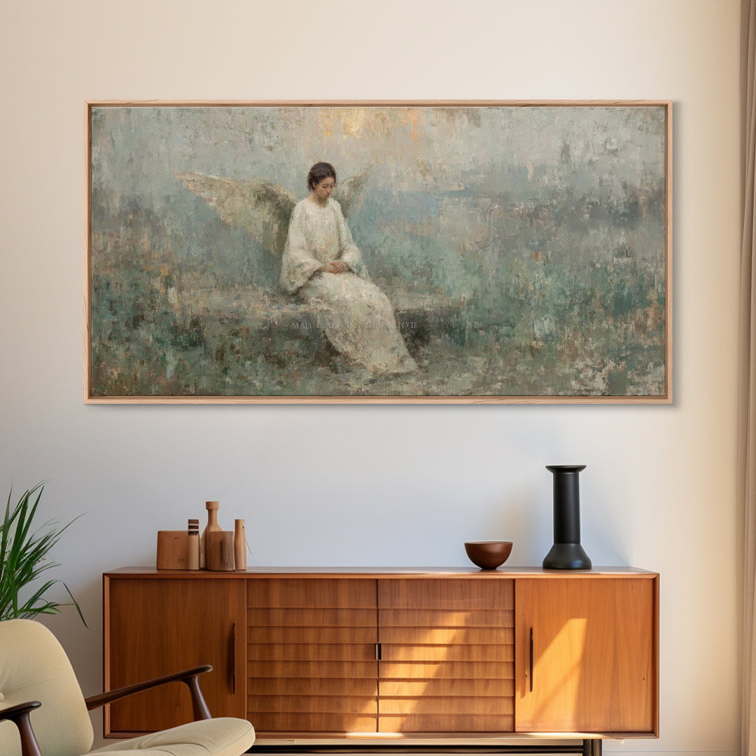Silent Guardian - Framed Canvas Print - Christian Art Canvas - Angel Christian Art - Christian Wall Art - Subtle Christian Art