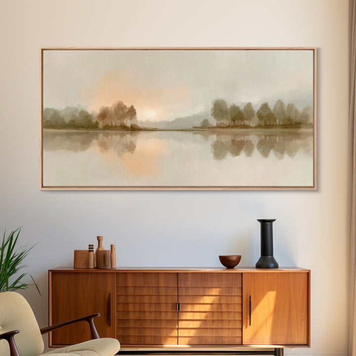 Still Waters Glow - Framed Canvas Print - Christian Wall Art - Minimalist Christian Art - Christian Art Print - Pastoral Scenery
