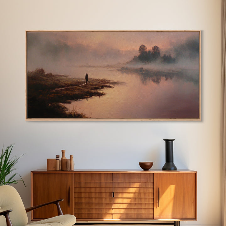River Dawn Solitude | Framed Canvas Print | Christian Art Canvas | Jesus Painting | Christian Wall Art | Vintage Christian Art | Christian