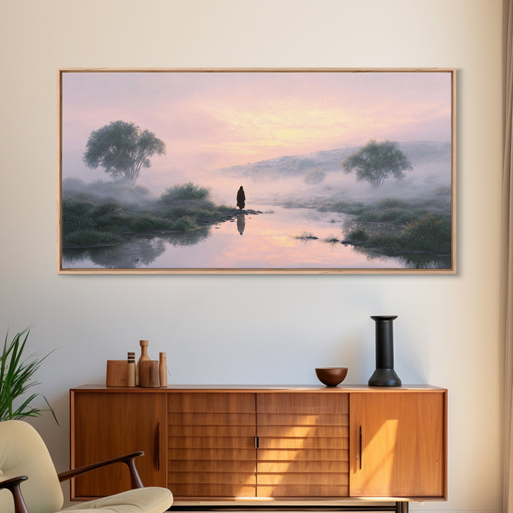 Misty Valley Peace – Framed Canvas Print – Christian Wall Art – Jesus Painting – Christian Art Canvas – Subtle Christian Art – Christian De