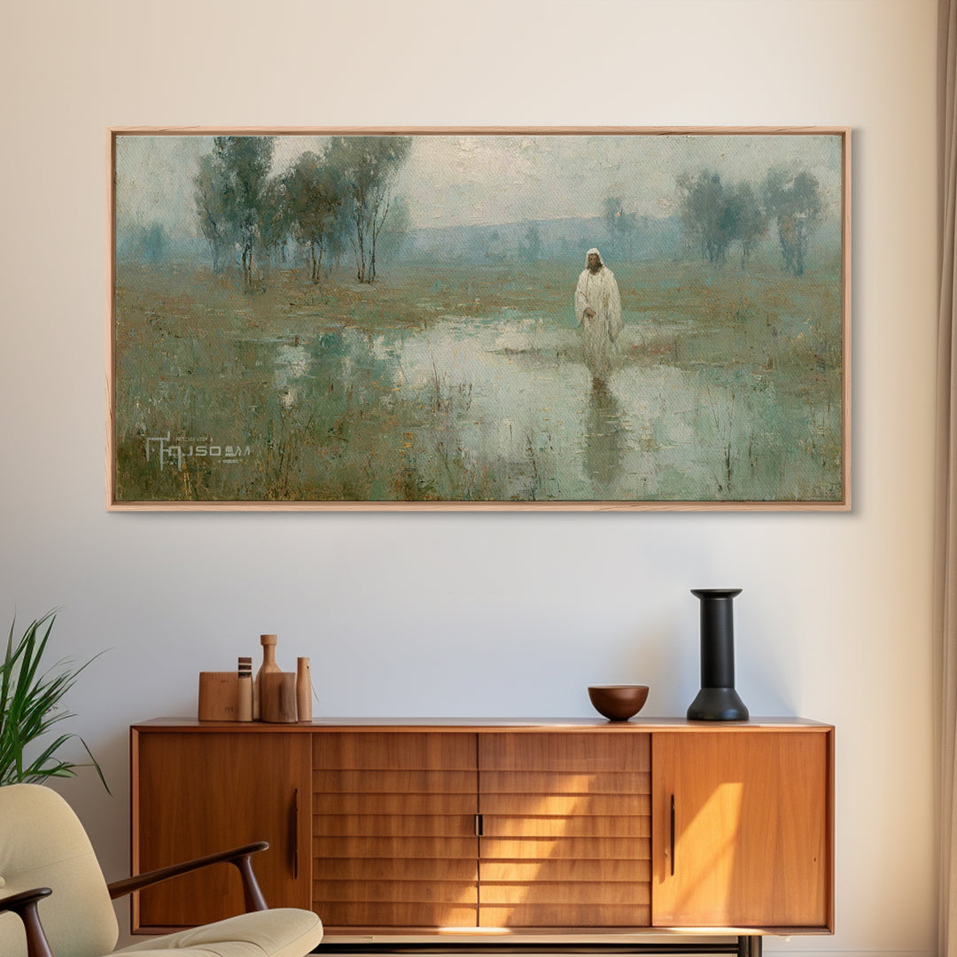 Silent Meadow Light – Framed Canvas Print – Christian Art Canvas – Jesus Painting – Christian Wall Art – Vintage Christian Painting – Chris