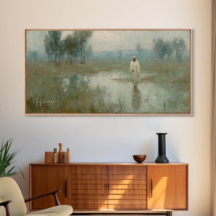 Silent Meadow Light – Framed Canvas Print – Christian Art Canvas – Jesus Painting – Christian Wall Art – Vintage Christian Painting – Chris