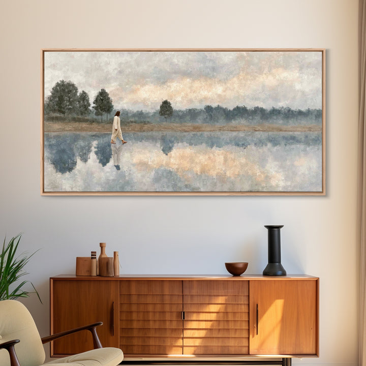 Shoreline Of Mercy – Framed Canvas Print – Jesus Painting – Christian Wall Art – Christian Art Canvas – Subtle Christian Paintings – Christ