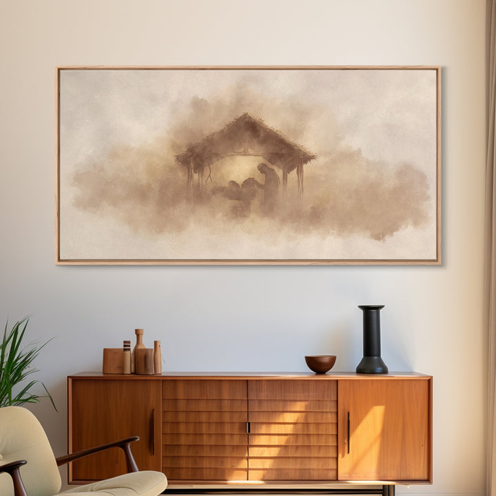 Silent Nativity – Framed Canvas Print – Christian Wall Art – Jesus Painting – Christian Christmas Art – Christmas Wall Art – Christian Deco