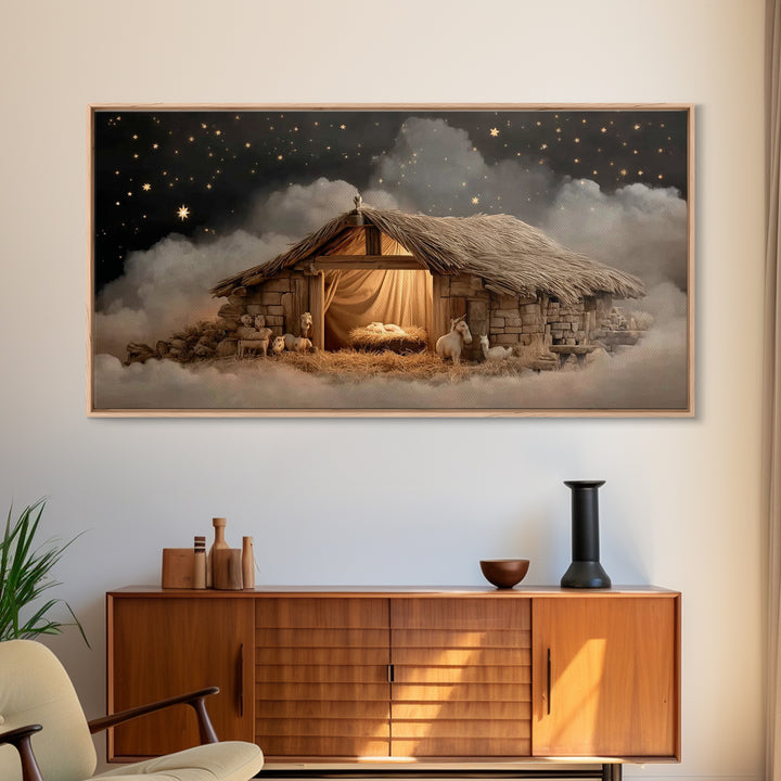 Holy Night Peace – Framed Canvas Print – Christian Art Canvas – Jesus Painting – Christmas Wall Art – Christian Christmas Art – Christian D