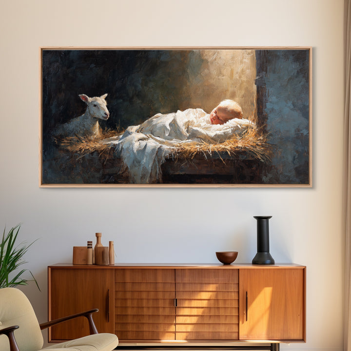 Holy Cradle Light – Framed Canvas Print – Christian Wall Art – Jesus Painting – Christian Art Canvas – Christian Christmas Art – Christian