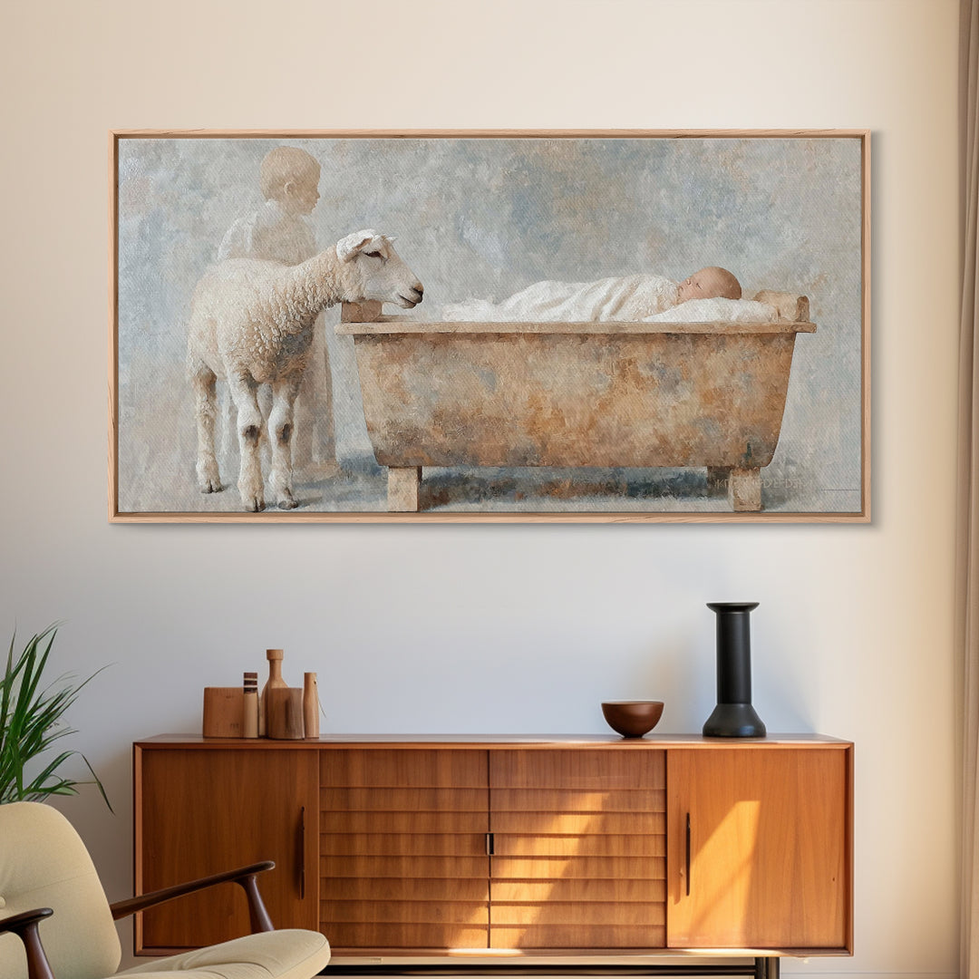 Lamb Of Peace | Framed Canvas Print | Christian Wall Art | Jesus Painting | Christian Art Canvas | Vintage Christmas Art | Christian Christ