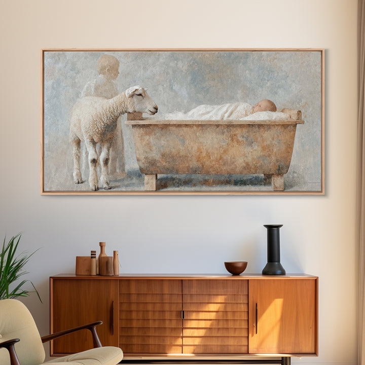 Lamb Of Peace | Framed Canvas Print | Christian Wall Art | Jesus Painting | Christian Art Canvas | Vintage Christmas Art | Christian Christ