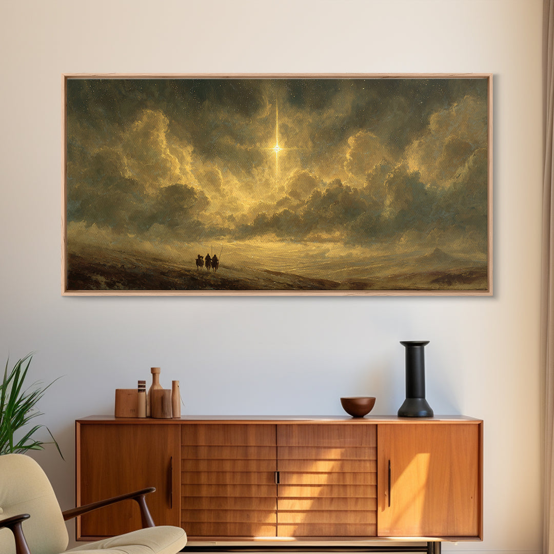 Journey By Starlight, Framed Canvas Print, Christian Art Painting, Moody Christmas Art, Christmas Wall Art, Christian Art Print