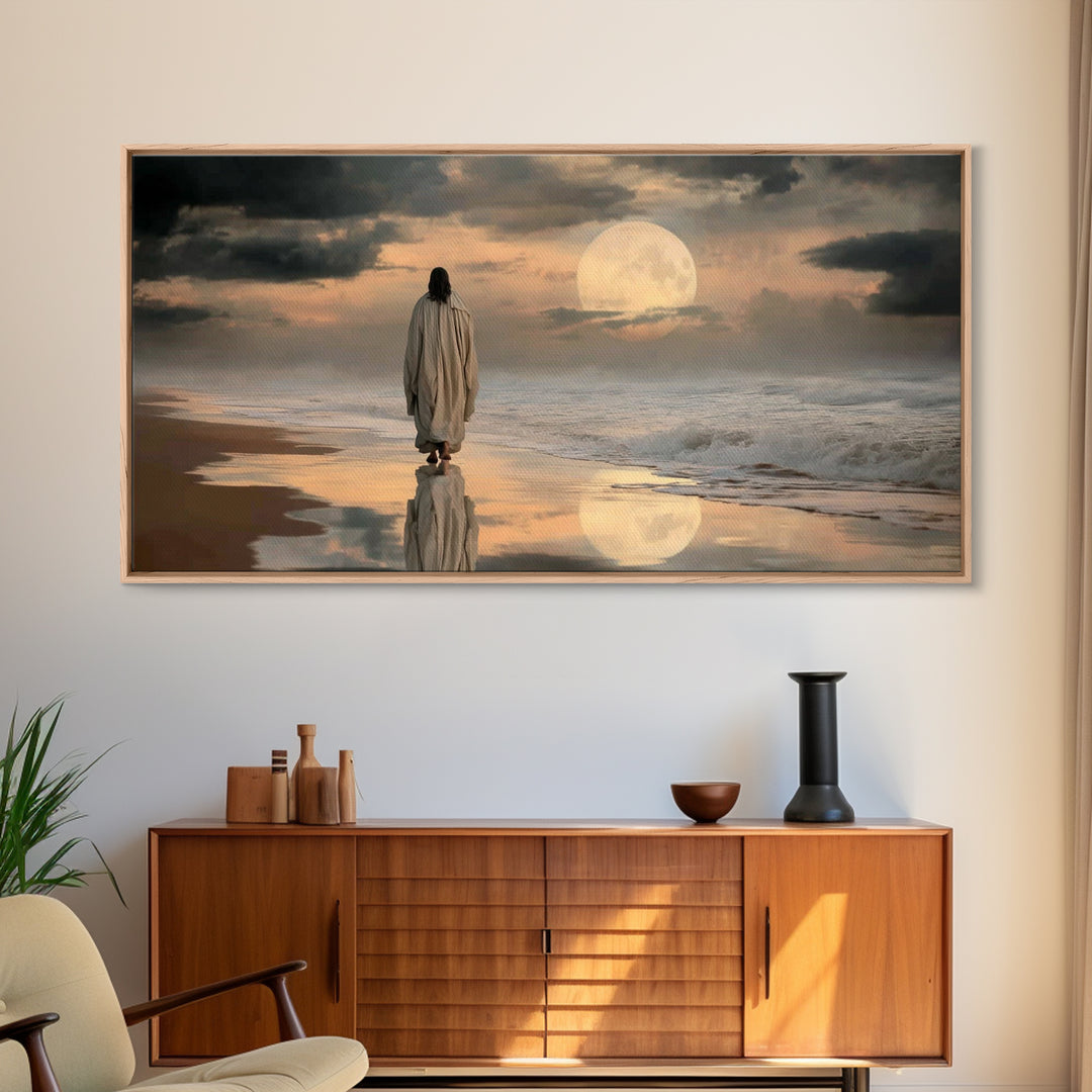 Moonlit Savior – Framed Canvas Print, Christian Art Canvas, Jesus Painting, Christian Wall Art, Moody Christian Art, Christian Gift