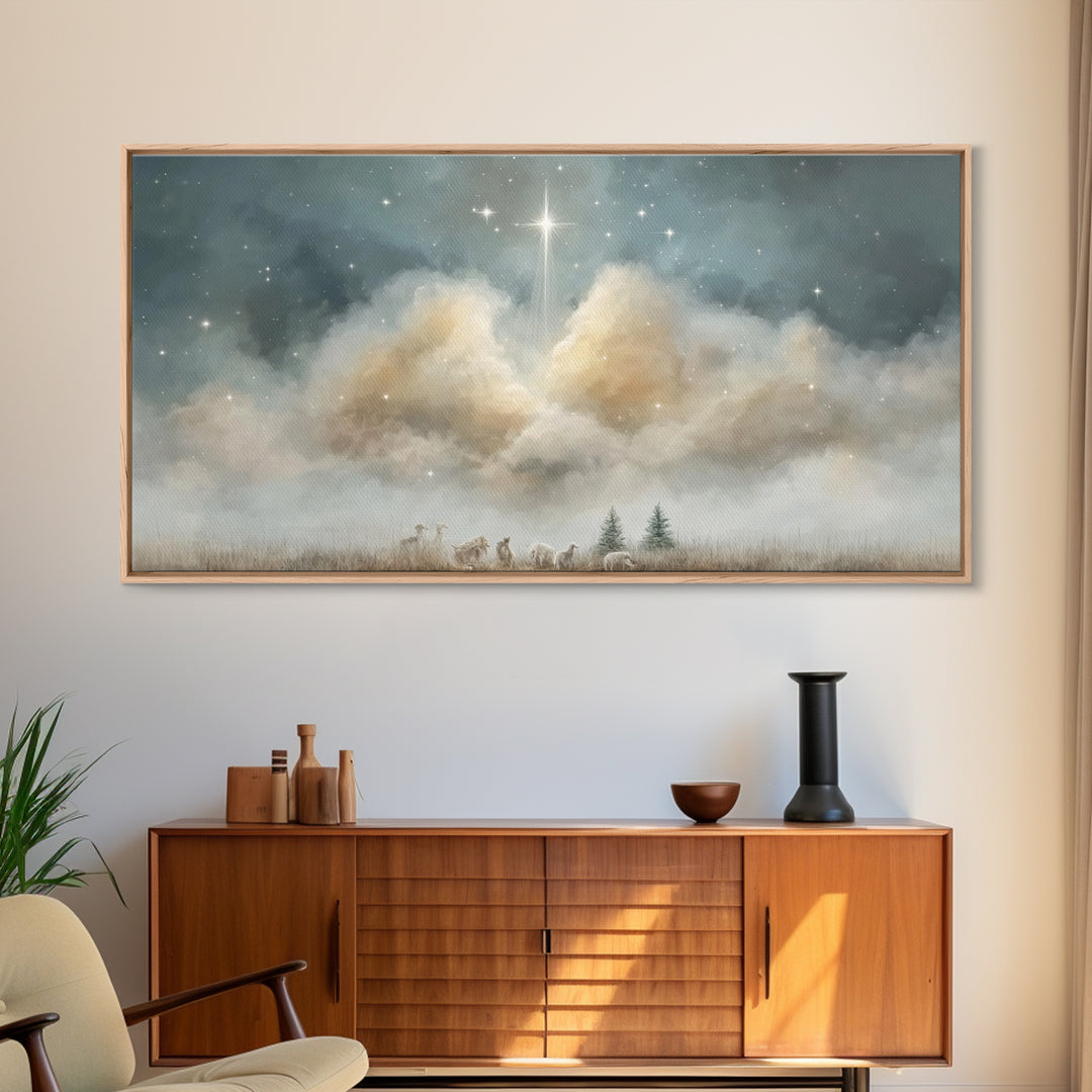 Shepherds Beneath Glory – Framed Canvas Print – Christian Christmas Art – Christian Art Work – Christmas Canvas Wall Art – Christian Decor