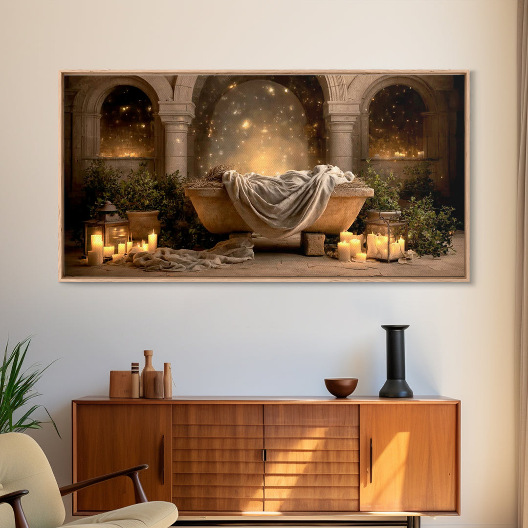 Holy Night Cradle – Framed Canvas Print – Christmas Wall Art – Christian Art Canvas – Christian Christmas Art – Christian Gift Ideas