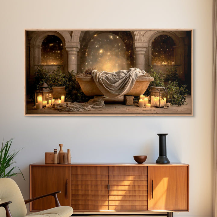 Holy Night Cradle – Framed Canvas Print – Christmas Wall Art – Christian Art Canvas – Christian Christmas Art – Christian Gift Ideas
