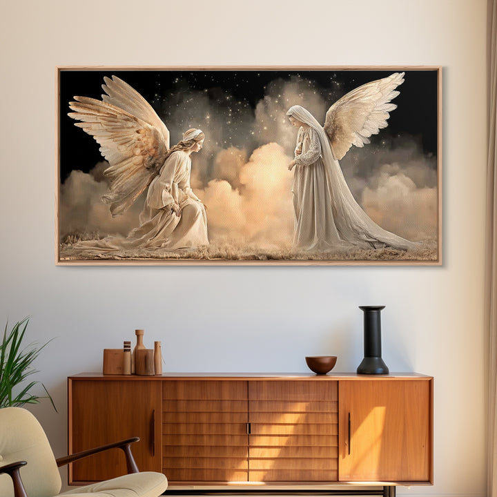 Angelic Reverence – Framed Canvas Print – Christian Art Canvas – Christian Wall Art – Modern Christian Art – Christian Christmas Art