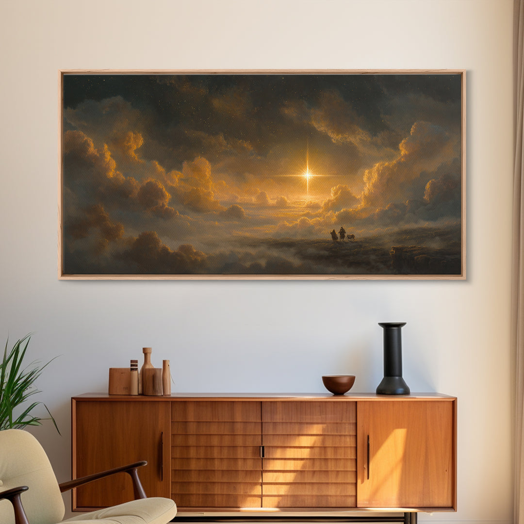 The Guiding Star - Framed Canvas Print - Christian Wall Art - Christmas Canvas Wall Art - Moody Christmas Art - Christian Christmas Art