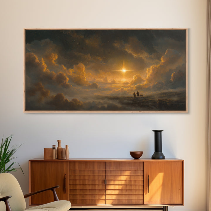 The Guiding Star - Framed Canvas Print - Christian Wall Art - Christmas Canvas Wall Art - Moody Christmas Art - Christian Christmas Art