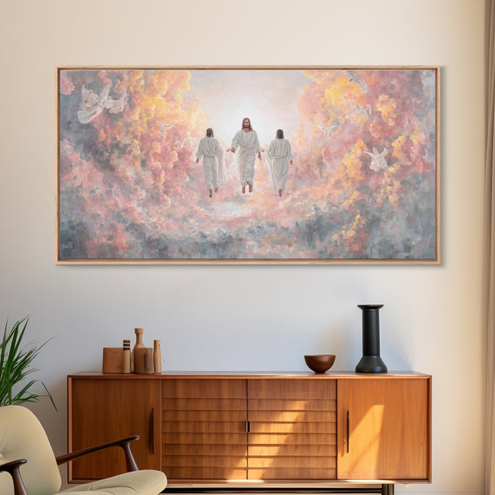 Celestial Gathering – Framed Canvas Print – Christian Art Print – Jesus Painting – Christian Wall Art – Christian Christmas Art – Modern Ch