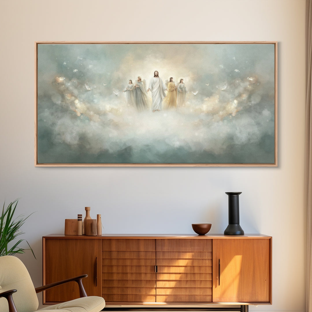 Clouds Of Glory, Framed Canvas Print, Christian Art Canvas, Jesus Painting, Christian Wall Art, Christian Christmas Decor, Modern Christian