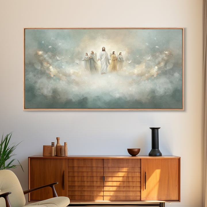 Clouds Of Glory, Framed Canvas Print, Christian Art Canvas, Jesus Painting, Christian Wall Art, Christian Christmas Decor, Modern Christian