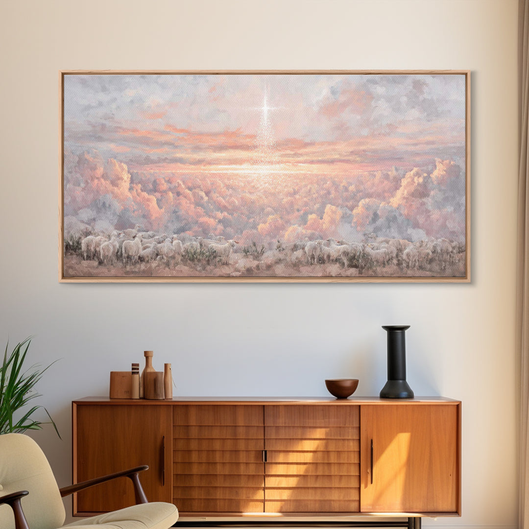 Shepherds Of Dawn - Framed Canvas Print - Christian Art Print - Christmas Wall Art - Modern Christmas Art - Christian Gift Ideas