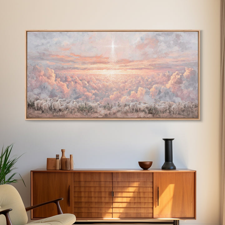 Shepherds Of Dawn - Framed Canvas Print - Christian Art Print - Christmas Wall Art - Modern Christmas Art - Christian Gift Ideas
