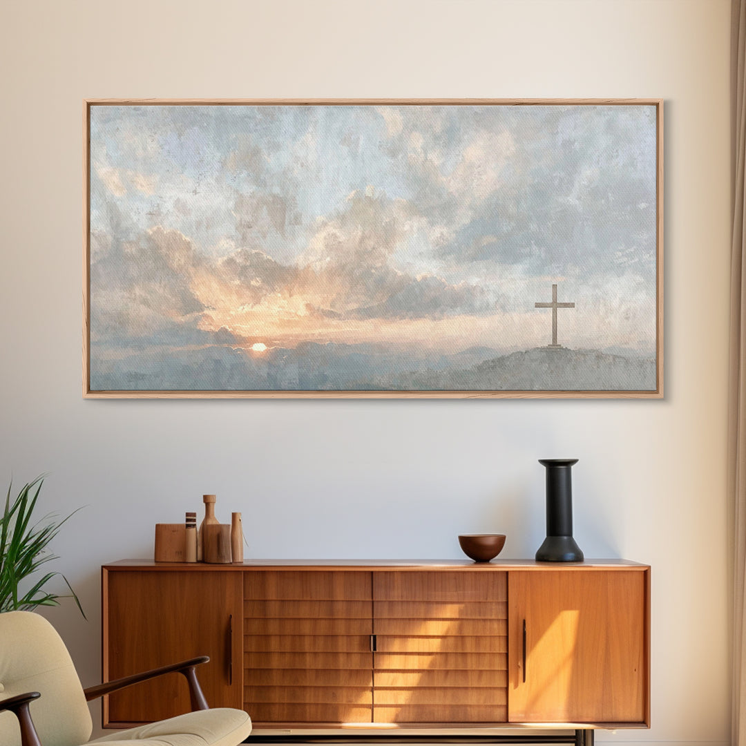 Cross At Dawn – Framed Canvas Print – Christian Wall Art – Christian Art Canvas – Christian Christmas Art – Subtle Christian Art – Christia