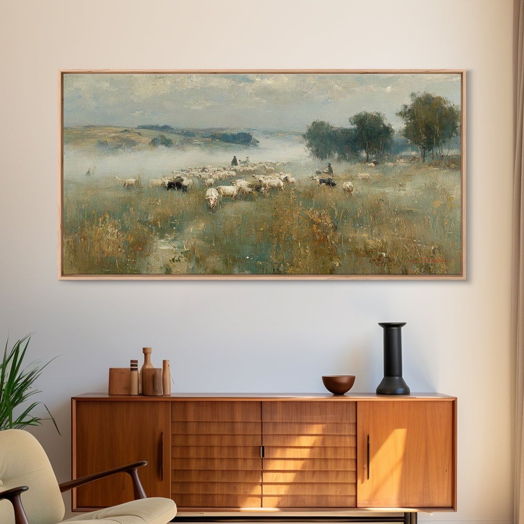 Pastoral Morning Peace - Framed Canvas Print - Christian Paintings - Christian Wall Art - Christmas Art Prints - Subtle Christian Art